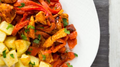 Paprika Chicken with Peppers & Roast Potatoes