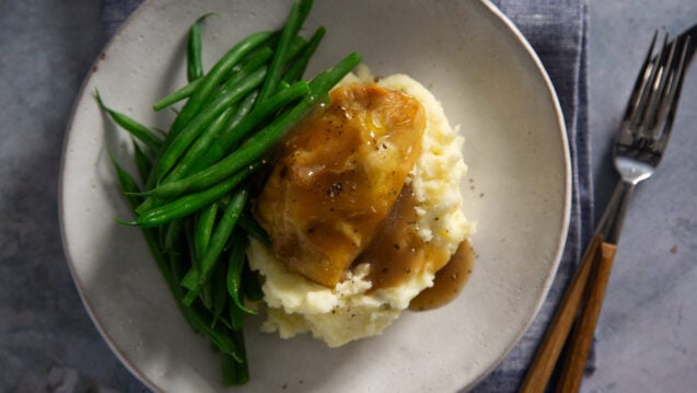 Roast Chicken with Mashed Potatoes, Green Beans & Gravy